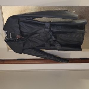 PIMKIE L black faux leather jacket w/ tie belt at waist. 2 pockets. NWT